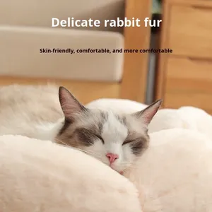 Tempat Tidur Hewan Peliharaan Portabel Bentuk Bunga Kucing Anjing, Bernapas, Semua Musim, Tidak Perlu Perakitan, Bulu Kelinci Kecil, Isi Kapas PP - Product Image 3