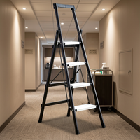 Échelle pliante en acier en forme de A à 4 marches, avec marches larges antidérapantes en aluminium et porte-outils, capacité 150 kg, conforme EN 131, idéale pour les hôtels