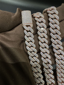 Merchant Direct Sales Vvs Moissanite 925 Chapado en plata pura con cadena cubana de hierro rizador de oro rosa de 18K 10mm22 pulgadas - Product Image 3