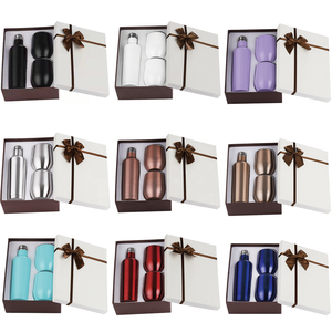 Luxury Insulated Stainless Steel Wine Tumbler Chiller Gift Set With Lid Straw Birthday 2*12oz Tumbler 17oz Wine <b>Bottle</b> Gift <b>Box</b> - Product Image 2