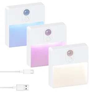 Indoor Smart Wireless 5 Color Motion Sensor Led Night Light With Usb Charging For Home Bedroom Living Room Stairs