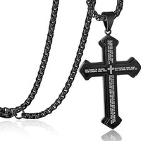 Collier pendentif pour homme en acier inoxydable, double couche, avec croix biblique et inscription scripturale, chaîne à maillons, tendance, vente en gros, cadeau, bijoux