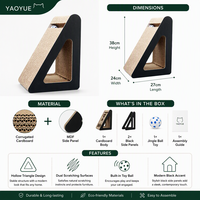 Griffoir pour chat triangulaire creux avec jouet à bille, en carton ondulé, interactif, avec herbe à chat, 38 cm, noir naturel
