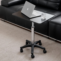 Table d'appoint mobile réglable en hauteur, plateau blanc lisse, roulettes silencieuses, chariot portable pour ordinateur portable, pour la maison et le bureau