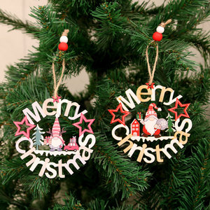 New hollowed-out wooden Christmas ornaments, Christmas <b>tree</b> pendants, faceless old man Christmas decorations - Product Image 3