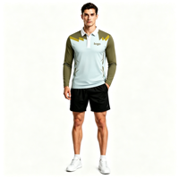 Polo à manches longues pour homme, personnalisé OEM ODM, sublimation, motif chevron, impression intégrale, pour vêtements de sport