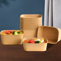 Emballage alimentaire biodégradable en papier kraft pour plats à emporter, contenants rectangulaires pour salades, bols avec couvercle, en-cas, nourriture pour animaux