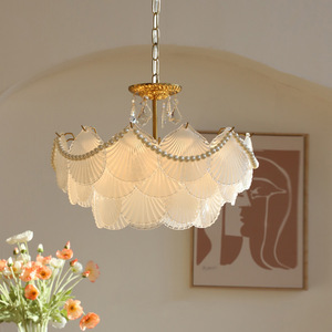 French Minimalist Vintage American Crystal Lamp Seashell Glass Bedroom Chandelier Pearl Luxury AC Powered for Dining <b>Living</b> Room - Product Image 5