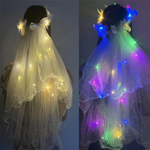 Party pois <span class=keywords><strong>LED</strong></span> luce nuziale velo da sposa con corona di perle da sposa diadema velo per Photoshop oggetti di scena per festa copricapi arredamento - Product Image 4