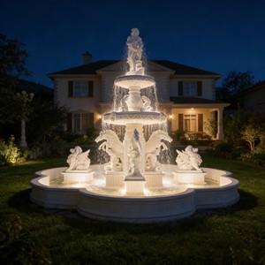 Fuente de Agua <span class=keywords><strong>con</strong></span> Estatua de Caballo de Mármol Blanco para Jardín, <span class=keywords><strong>con</strong></span> Figura de Dama - Product Image 3
