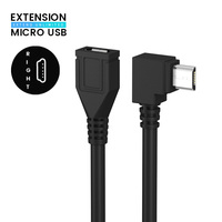 Câble d'extension Micro USB 5 broches à angle droit de 90 degrés personnalisé, plusieurs options de longueur, charge rapide, synchronisation des données, cordon pour les espaces restreints