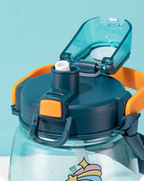 Bouteille d'eau motivante en plastique de 1,1 L avec paille rabattable, support de téléphone portable intégré, mignonne, pour le sport, les voyages et les enfants