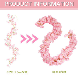 Guirlandes artificielles de fleurs de cerisier roses en soie 100cm 200cm Décoration de table pour la maison Décoration d'anniversaire - Product Image 4