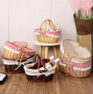 Cesto da Picnic in <span class=keywords><strong>Vimini</strong></span> con Doppio Manico e Rivestimento in Lino, Cesto da Spiaggia in Rattan con Coperchio, Vendita Diretta dalla Fabbrica - Product Image 4