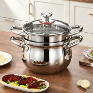 Kit de cuisson vapeur FLEY durable en acier inoxydable 304 avec couvercle en verre et plateau pour la cuisson à la vapeur des soupes, des dim sum, pour la restauration et la vente en gros - Product Image 1