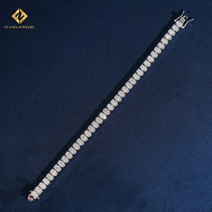 S925 Silver Round Brilliant Cut Moissanite Tennis Bracelet Pass Diamond Tester 3/4/5mm Full <b>Iced</b> <b>Out</b> <b>Chain</b> Diamond Link Bracelet - Product Image 2