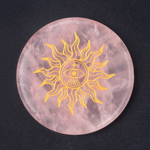 Pietre Ornamentali Piccole in Cristallo Rosa Naturale, Base Rotonda in <span class=keywords><strong>Pietra</strong></span> Energetica, Intaglio Albero della Vita, Stella, <span class=keywords><strong>Luna</strong></span>, Pentagramma - Product Image 6