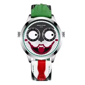 Custom Men Quartz Watch Latest Leather Band Water Proof Russian Clown Leisure Wristwatch