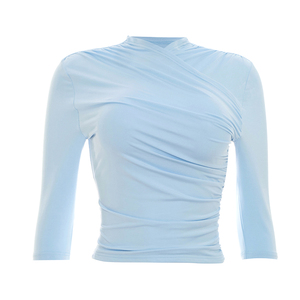 Viviblook Y26TP203 Y2K Camiseta Vintage de Verano para Mujer, Nueva, Informal, con Pliegues Cruzados, Manga Media, Corte Ajustado, Top Corto para Mujer - Product Image 5