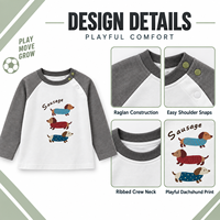 T-shirt à manches longues raglan pour tout-petits garçons, imprimé chien, avec boutons-pression, sous-vêtement, haut pour enfants, fournisseur de vêtements en gros OEM ODM