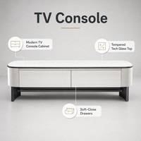 Meuble TV en MDF mélaminé avec placage chêne foncé scandinave, écologique, pour salon commercial et résidentiel, disponible en gros