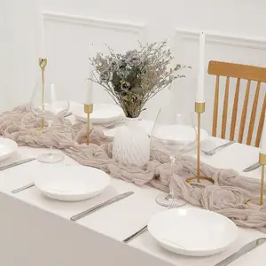फार्महाउस बाबा ग्रीन टेबल धावक ठोस धुंध टेबल धावक cheesecloth टेबल धावक शादी की पार्टी के लिए