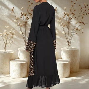 Luxury Golden <b>Sequin</b> Mesh Open Abaya Long Sleeve High Quality Nida <b>Sequins</b> Muslim Abayas Dress 2 Colors 1863# - Product Image 3
