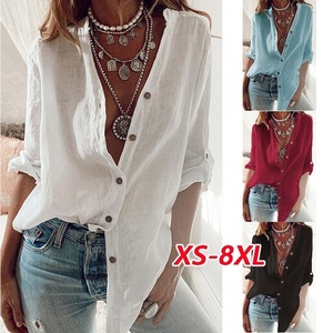 Top a Maniche Lunghe da <span class=keywords><strong>Donna</strong></span> Moda Primavera Estate Camicia Casual da Signora <span class=keywords><strong>Camicette</strong></span> all'Ingrosso in <span class=keywords><strong>Cotone</strong></span> e Lino Taglie Forti con Tessuto di Seta - Product Image 1