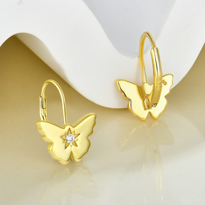 YILUN Boucles <span class=keywords><strong>d</strong></span>'oreilles papillon plaquées or jaune Zircon cubique <span class=keywords><strong>Fermeture</strong></span> à levier Boucles <span class=keywords><strong>d</strong></span>'oreilles papillon en argent sterling 925 pour femmes - Product Image 4
