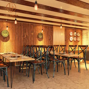 Estilo industrial clásico diseño 3D personalizado muebles de restaurante juego de mesa de comedor de madera restaurante mesas y sillas de madera maciza