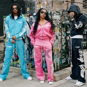 Conjunto de Sudadera con Capucha y Pantalones Deportivos con Logotipo Bordado Personalizado del Fabricante OEM, Estilo Urbano, Lavado Ácido, Unisex, Talla Grande - Product Image 1