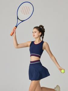 Pakaian Tenis Bernapas untuk Remaja, Setelan Olahraga Dewasa dengan Logo di Depan, Rok Bra dan Celana - Product Image 4