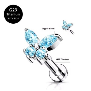G23 titanio internamente filettato Labret Flat Back cartilagine elica Tragus <span class=keywords><strong>Piercing</strong></span> per il corpo gioielli farfalla zirconi naso anelli - Product Image 4