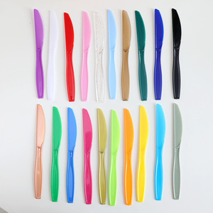 Couverts jetables en plastique de qualité supérieure, touches de couleur <span class=keywords><strong>pastel</strong></span> bleu, jaune, rose, noir, violet, vert, pour les fêtes - Product Image 5