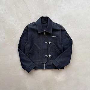 Custom Design Lobster Raw Fireman Clasp Cropped Carpenter Mechanic Outerwear Bomber <b>Worker</b> Workwear Work Jeans Denim <b>Jacket</b> - Product Image 1