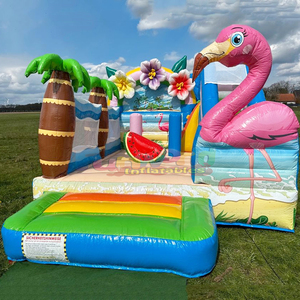 Castillo inflable comercial con tobogán, diseño de flamenco, para niños. - Product Image 1