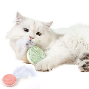 Jouet interactif pour chat, écologique et moderne, en forme de dessin animé, avec boule en sisal et plumes, et jouet à mâcher - Product Image 1