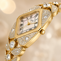 Reloj de Cuarzo para Mujer con Incrustaciones de Diamantes, Pedrería Directa, Estilo del Sudeste Asiático Ecológico, Caja de Aleación de Zinc, Forma de Rombo
