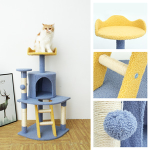 Kara Cool Pets <b>Cat</b> Tree Blue Medium Size Large Space <b>Cat</b> Bed With Scratcher And Ladder For Indoor <b>Cats</b> - Product Image 1