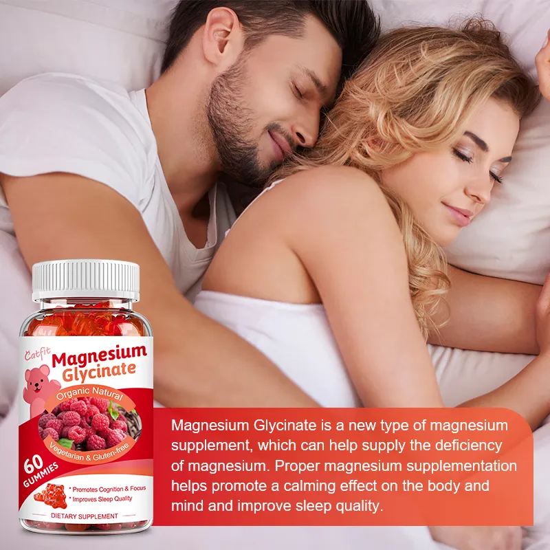 Glycinate de magnésium saveur framboise 30 pièces Gommes suppléments de santé pour le sommeil Glycinate de magnésium de haute qualité
