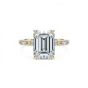 Anillo de compromiso de oro amarillo de 14 quilates con diamante de corte esmeralda cultivado en laboratorio, halo oculto y micro pavé para mujer - Product Image 1