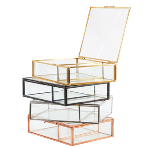 Caja de joyería cuadrada dorada para Terrario de cristal con tapa y cerradura de Metal, cajas de vidrio para joyería, caja al por mayor, maceta para plantar - Product Image 1