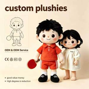 Poupée en peluche personnalisée en gros pour athlètes de <span class=keywords><strong>ping</strong></span>-<span class=keywords><strong>pong</strong></span>, figurine en peluche en tenue de sport rouge à manches courtes pour club de tennis de table, cadeau personnalisé - Product Image 1