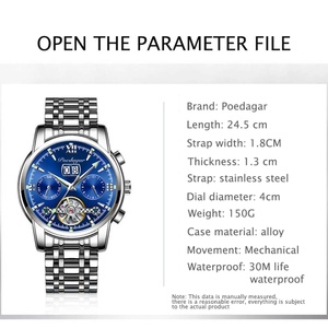 Montres pour hommes POEDAGAR, mode, marque haut de gamme, luxe, automatiques, mécaniques, décontractées, étanches, Relogio Masculino - Product Image 6