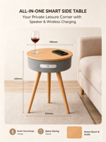 Table basse avec chargeur sans fil, haut-parleur Bluetooth, système audio domestique pour salon