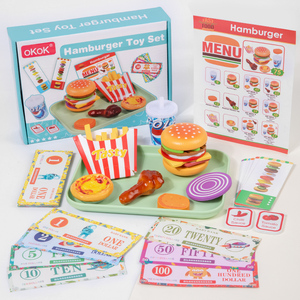 男の子女の子に最適なプレゼント、ごっこ遊び木製バーガーハンバーガー積み木パズル、モンテッソーリおもちゃ - Product Image 1
