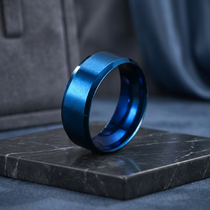 Blue <b>Tungsten</b> Plain Band <b>Ring</b> Modern Style Unisex Jewelry Daily Wear - Product Image 1