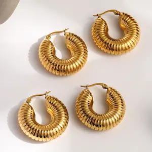 Gold Jewelry Stainless Steel 18k Low Sensitivity Thick Earrings Women's Trend 2023 Stainless Steel Hollow Bold Teardrop Earrings