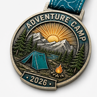 Médaille de camping d'aventure 3D personnalisée en alliage de zinc 2026, médailles de sport en métal émaillé souple pour la randonnée en montagne et le camping avec ruban