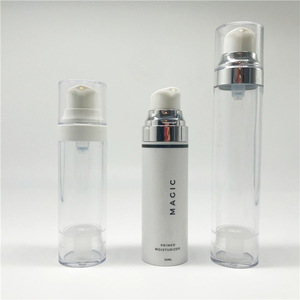 Envase Cosmético de Plástico SAN Vacío, Redondo, con Fondo Mate, Blanco Transparente, de 30 ml, con Bomba Airless y Cuello Plateado para Lociones Hidratantes - Product Image 1